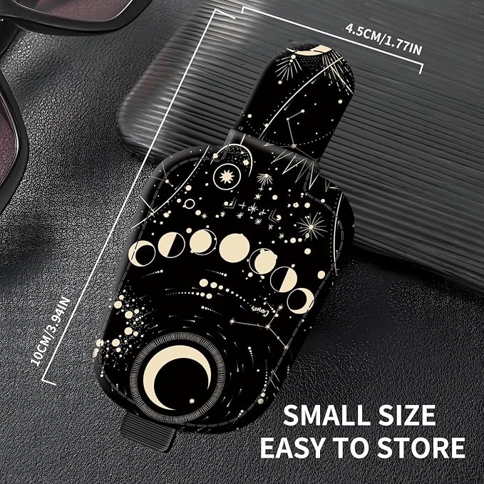Leather Magnetic Sunglass Holder for Car Sun Visor, Cute Eyeglass Ticket Card Hanger Clip, Universal Auto Interior Accessories for SUV Pickup Truck, Celestial Moon - Image 4