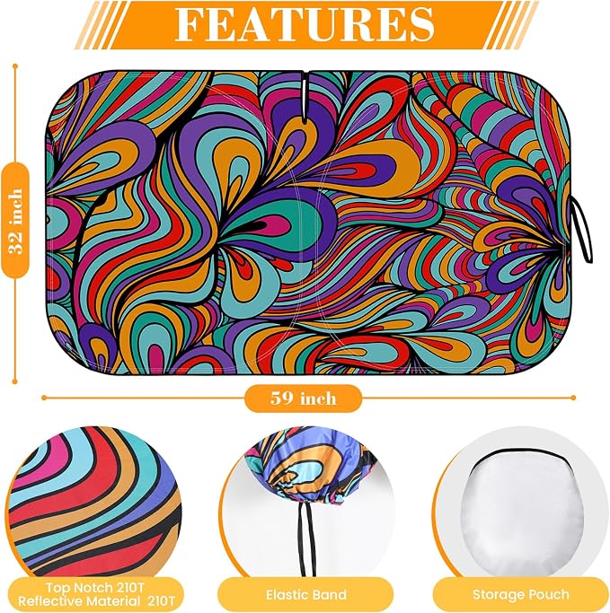 Car Windshield Sun Shade UV Reflector Foldable Front Window SUV | Blocks 98% UV Rays,Keep Interior Cool,Universal Fits Hatchback,Truck,MPV,Storage bag,59"L x 32"W,Car Summer Accessories - Image 2