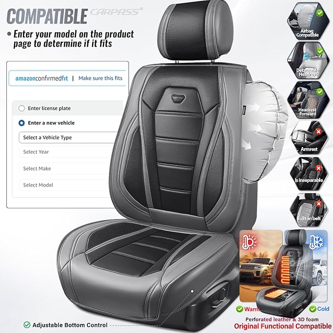 CAR PASS Nappa Leather Car Seat Covers Full Set Faux Leather, Black Gray | Luxury Nappa Leather,360° Full Protection,Water resistant,3D Foam Comfort,Universal Fit for Most Cars SUV Truck,Scratch proof - Image 6