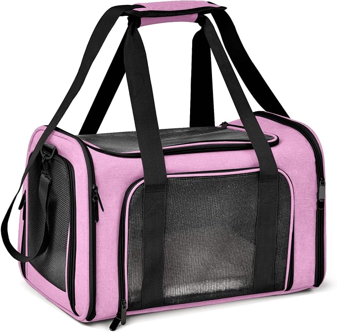 Henkelion Pet Carrier for Small Medium Cats Dogs Puppies up to 15 Lbs, TSA Airline Approved, Soft Sided, Collapsible Travel - Pink by Henkelion