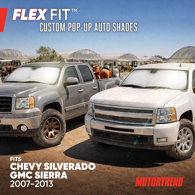 Motor Trend Custom Fit GMC Sierra & Chevy Silverado Windshield Sun Shade - Fits All (2007-2013) Trims - Car Windshield Sunshade Sierra & Silverado Accessories - Automotive Interior Protection - Image 2