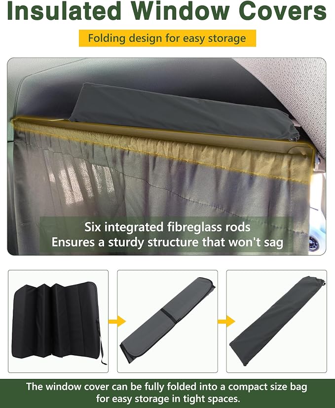 Insulated Windshield Cover Fit for Mercedes Sprinter NCV3 & VS30 | 2007-2026, Blackout Privacy & Thermal Insulation Van Front Windshield Shades, All-Season for Van Life, Camping, Gray - Image 6