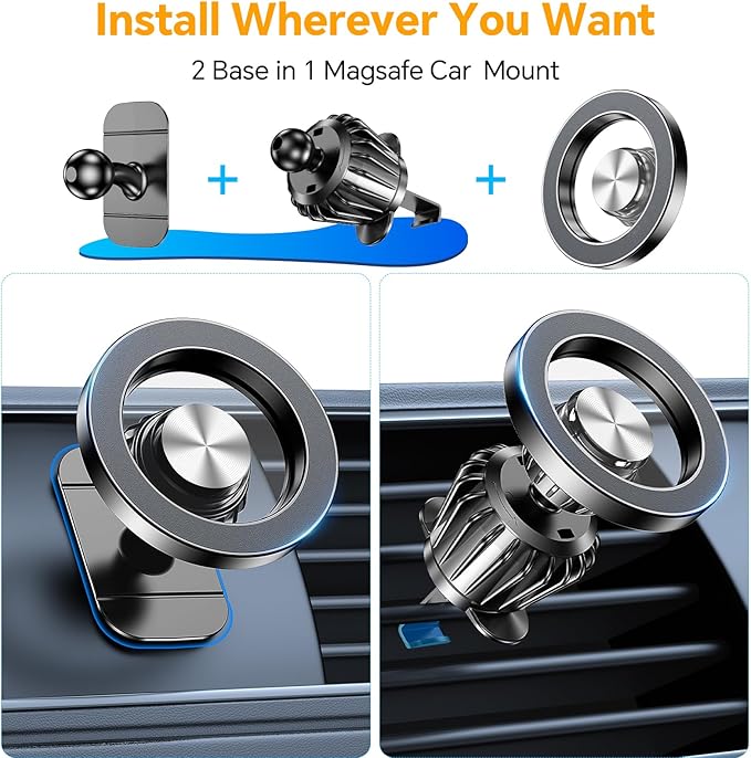 for iPhone Magsafe car Mount【20 Strong Magnets】Magnetic Phone Holder for Car Dashboard【360° Rotation】Hands Free Car Phone Holder Mount Dash Fit iPhone 15 14 13 12 Pro Max Plus MagSafe Car Accessories - Image 2