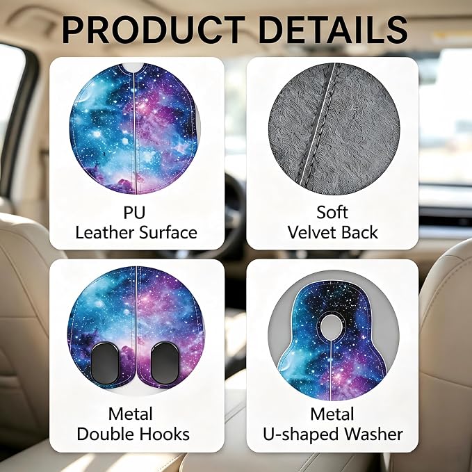 Car Seat Back Headrest Hooks - 2 Pack, Cosmic Galaxy Art Pattern Purse Hook for Car, Metal Leather Multifunctional Auto Hanger Organizer for Bags Water Bottles Phones - Image 3
