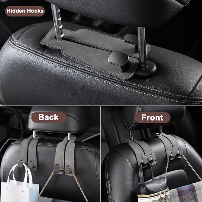 Amelity Car Headrest Hooks, Purse Hook for Car 2 Pack Gray | Universal Car Interior Accessories for Women, Available in 2/4 Pack, Storage Hanger Holds Purses, Backpacks, Grocery Bags - Image 5