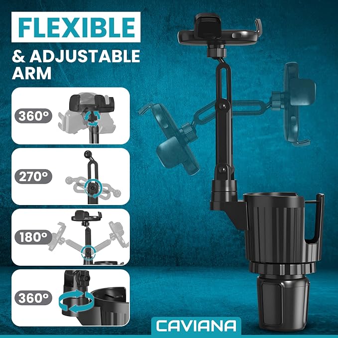 Phone Holder & Phone Mount for Car & Cup Holder Expander – 2-in-1 for Smartphones, Bottles, Tumblers & Coffee Mugs – Strong Clamp, Anti-Shake, 360° Rotation - Image 5