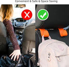 Car Seat Hooks 4 Pack - 55lb Heavy Duty Headrest Hanger, Orange | Universal fit for most cars SUVs,Hang purses handbags coats umbrellas grocery bags,ABS plastic,Easy Installation - Image 2