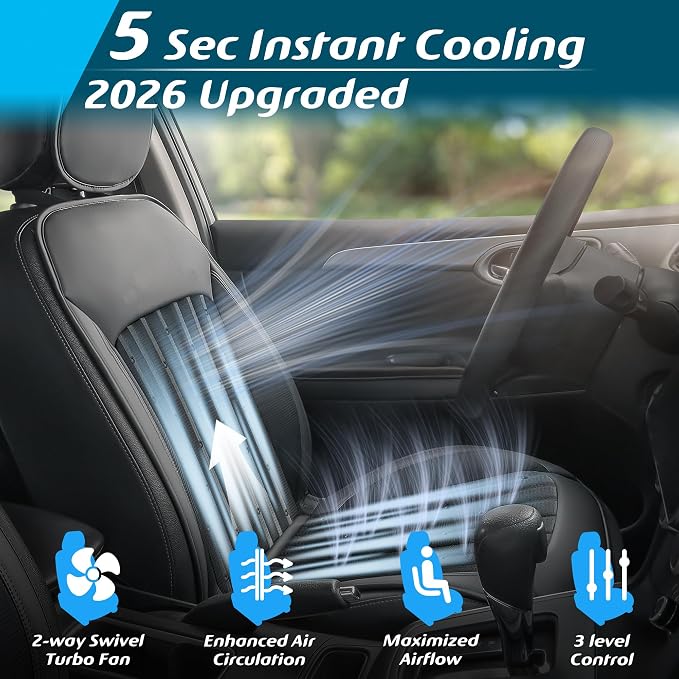 2026 Upgraded Cooling Car Seat Cover Front Seat, 12V-24V Ventilated Cooling Car Seat Cushion, Cooled Seat Cover for Car SUV Truck Universal Fit, Classic Black - Image 2