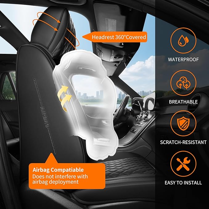 Black High-Density Nappa Leather Automotive Car Seat Covers Full Set | Univerasal Fit,3D Contoured,Waterproof,ThickTexture Nappa Leather,for most Suvs Trucks Sedans - Image 4
