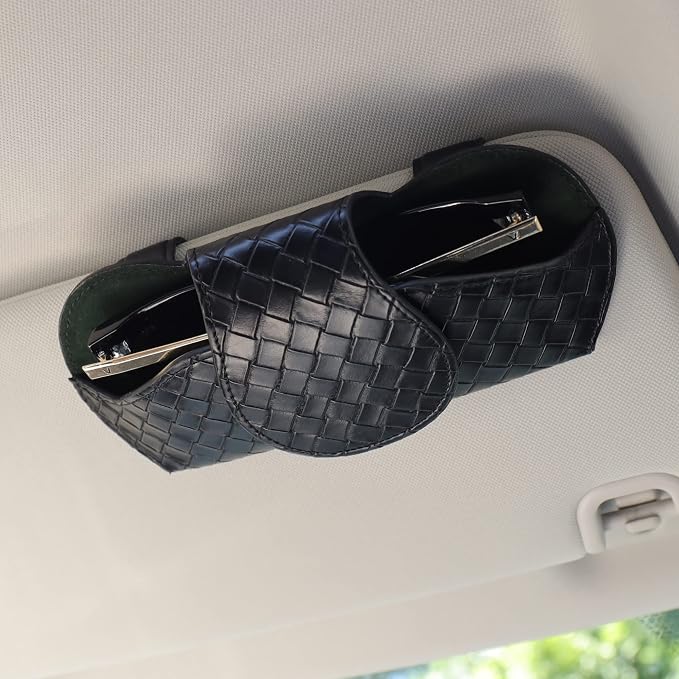 KINIVA Sunglasses Holder for Visor - Leather Glasses Case with Clips for All Car Models (Black) - Image 7