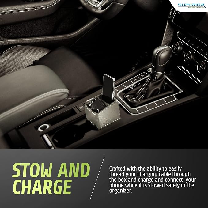 SUPERIOR ESSENTIALS Car Phone Holder & Key Storage Expander for Cupholder - Universal Size Phone Mount for Car - Elegant Design with Easy Installation - Effortless Charging Cell Phone Holder for Car - Image 4