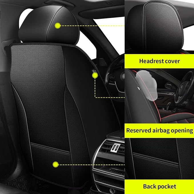 IKABEVEM Car Seat Covers Fit for Acura RLX 2014-2017: Full Set Luxury Leather Automotive Seat Covers, Car Seat Protector(5 Seats, Black&Redline) - Image 3