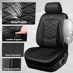 CAR PASS Luxury Nappa Leather Front Seat Covers, Waterproof 3D Foam Seat Covers with Lumbar Support, Breathable Auto Seat Cover Airbag Compatible Universal Fit for Sedan SUV Van Truck, All Black - Image 7