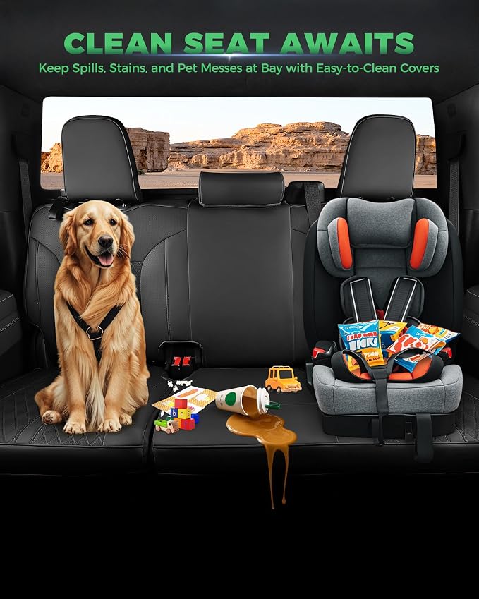 RIDEPOSH Custom Fit Seat Covers for Silverado/Sierra 1500 2019-2026 CrewCab | Fits 2500/3500HD 2020-2026, no Rear Armrest/Seatback Storage, Faux leather, Protective, Scratch-resistant, Easy-clean - Image 6