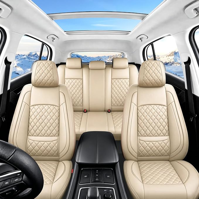 Fit Canyon Car Seat Covers for GMC Canyon 2015-2025 2026 - Luxury Leather, Anti-Slip, All-Weather, Waterproof & Breathable, Airbag Compatible, 2 Front Seats Only (Beige) - Image 2