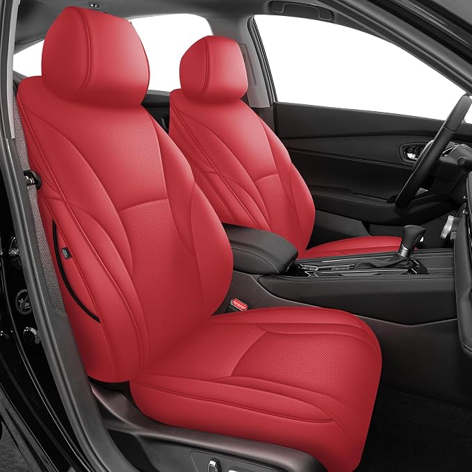 Custom Fit Seat Covers for Honda Accord 2023 2024 2025 2026 | EX,EX-L,Hybrid,Sport,Touring(RearRow W/40/60 Split Backrest)Full Set Faux Leather Compatible Airbag Seat Protector Red by AOMSAZTO
