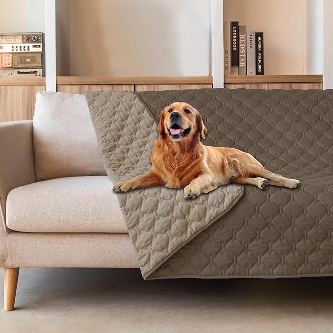gogobunny Waterproof Dog Blankets for Large Dogs, Pet Bed Cover Breathable | Washable Pee Pads, Quilted Throw Blanket, Furniture Protector for Couch Sofa Bed Car, 82x82 Inch Dark/Light Walnut by gogobunny