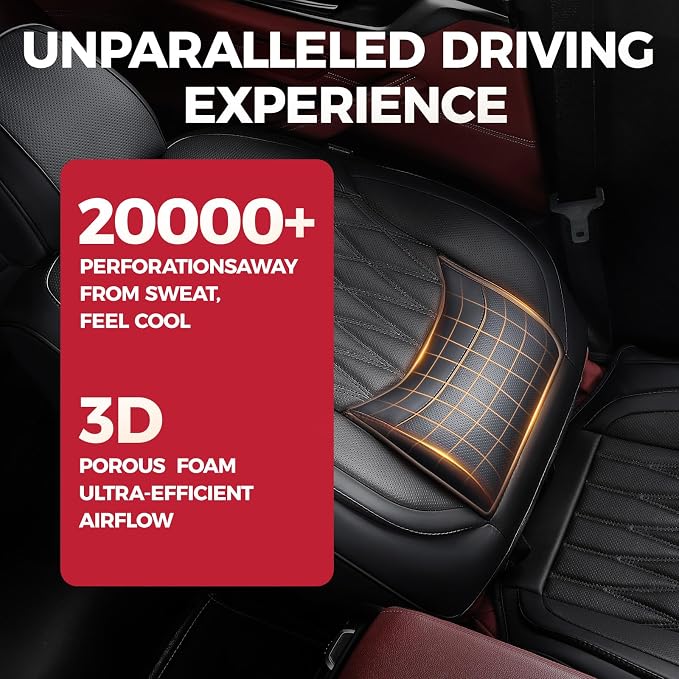 FREESOO Car Seat Covers Full Set Faux Leather Universal Fit Black | faux nappa leather seat covers, waterproof breathable, full set lumbar support, front rear covers, fit sedans suvs pickups - Image 3