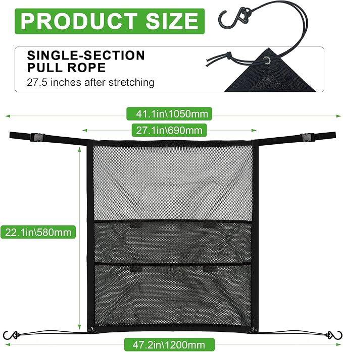 Dog Car Barrier, Dog Car Net Barrier, Dog Barrier for SUV Car Truck | Car Dog Barrier with 2 Large Storage Pockets, Adjustable Top & Bottom Straps, Dog Net for Car, Car Divider for Dogs, Pets - Image 7