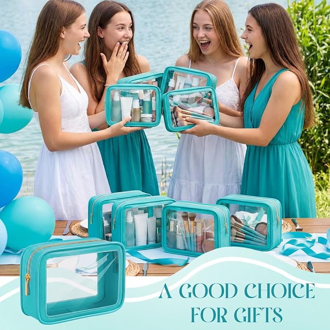Hsei 6 Pcs Clear Makeup Bags Diaper Bag Organizer Travel Toiletry Bags with Zipper Clear Cosmetic Organizer Car Storage Pouch Bridesmaid Gift for Women Beach Vacation (Turquoise Green) - Image 7