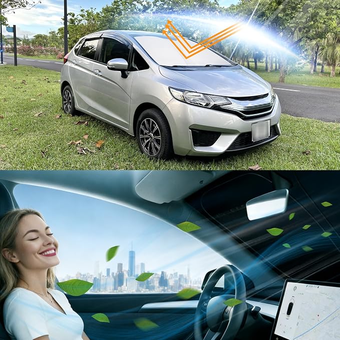 Windshield Sun Shade for Honda Fit 2015-2020 | Foldable, Full covered for windshield, Block UV Rays, Heat Reduction, Easy to install, Keeps Car Cooler - Image 6