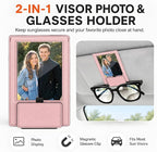 2-in-1 Car Visor Sunglasses & Photo Holder, Magnetic PU Leather Glasses Clip with Picture Display Slot, Universal Sun Visor Organizer for Eyeglasses, Personalized Cards & Memories, Dusty Pink - Image 3