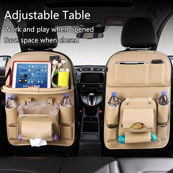 Car Seat Organizer, Multifunctional Backseat Protector Mat, Storage Bag and Tray Rack, Trash Storage (Suitable for Cars, Children, Back of Seats, and Rear Seats) (WHITE, Leather 1-Piece Set) - Image 3