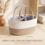 Baby Diaper Caddy Organizer with Removable Compartments, 14.2"L x 7"W x 8.7"H, 100% Handmade Woven Cotton Rope, Portable Nursery Storage Basket for Car and Changing Table, Shower Newborn Gift - Image 4