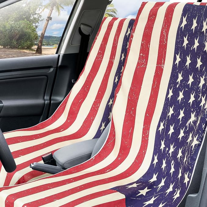Hahafelt 2 Pack Car Seat Towel Cover with Storage Bag, American Flag | 63 x 32 in Car Towel Seat Cover Non Slip Waterproof, Gym Workout Swimming Running, Machine Washable Sweat Absorbent Protector - Image 4