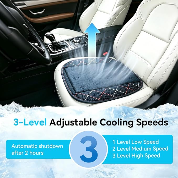 Cooling Car Seat Cover, Black Automotive Air Ventilated Cooling Seat Cover with 3 Adjustable Speeds for Summer Driving, Comfortable Cooling Car Seat Cushion for Car SUV Truck Van, Home & Office Chair - Image 4