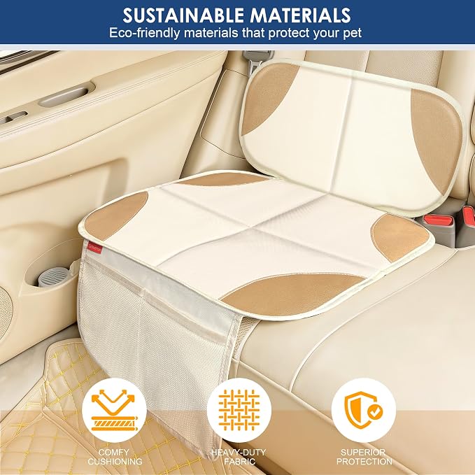 Sinvitron Car Seat Protector for Kids, Anti-Slip Thick Padding, Seat Mark Protection, 2 Storage Pockets for Toys & Snacks, Universal Fit for Most Vehicles (White, 2 Pack) - Image 8