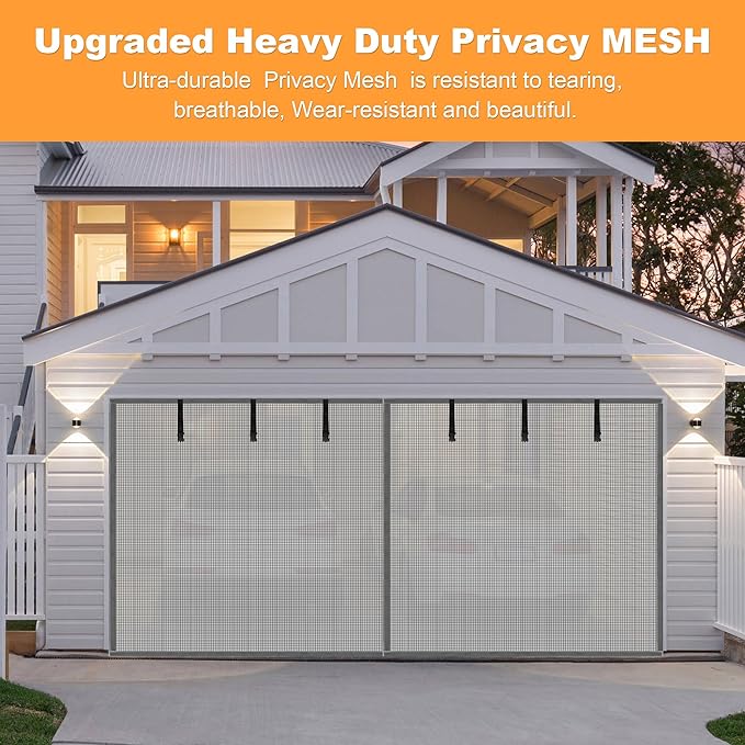 Privacy Garage Door Screen Blackout for 1 Car Garage- 8x7FT Privacy Silver Grey Heavy Duty Magnetic Garage Screen, Hands Free, Magnetic Privacy Garage Screen Door - Image 5