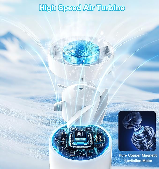 Portable Handheld Mini Fan with Ice Cooling Plate, Personal Clip On Turbo Fan Rechargeable, 18000 RPM 6 Speeds, 360° Detachable Clip, Pocket AC Fans Blow Cold Air for Beach Car Stroller Travel Makeup - Image 4