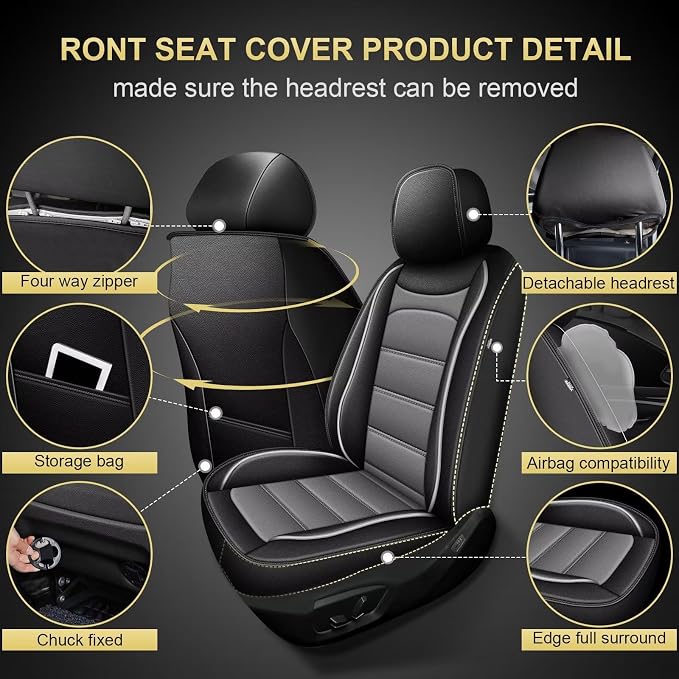 IKABEVEM Car Seat Covers Fit for Honda CR-V 2007-2024 2025 2026: Full Set Luxury Leather Automotive Seat Covers, Car Seat Protector(5 Seats, Black&Grey) - Image 3