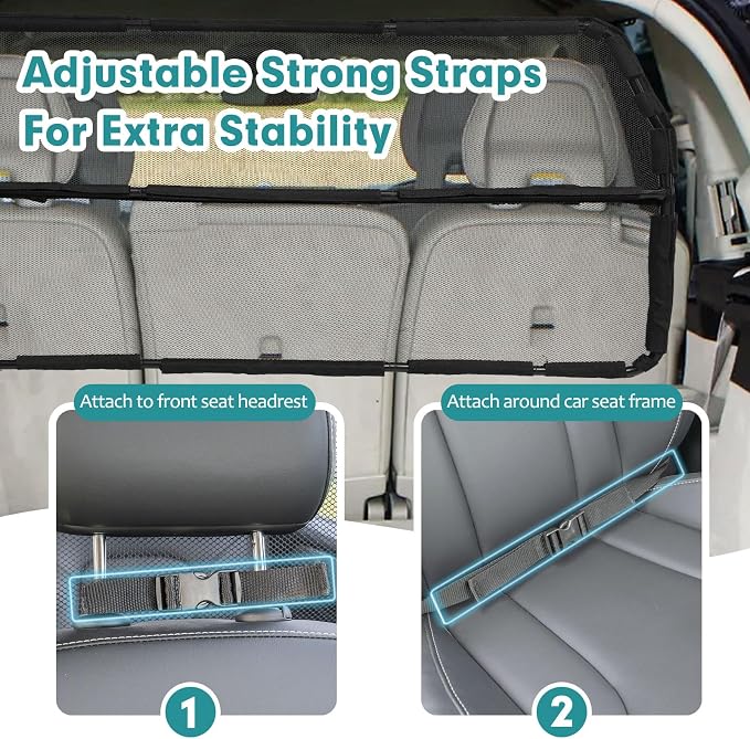 Dog Car Barrier Escape-Proof, 46" Wide Car Divider for 3rd Row Seats & Cargo Area, Durable Cargo Area Dog Car Gate Trunk Barrier with See Through Net Mesh for Small Sized SUV & Vehicles Or Hatchback - Image 6