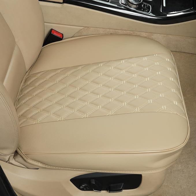 Black Panther 1 Pair of PU Car Seat Covers, Full Wrapping Front Bottom Seat Protector Compatible with 95% Vehicles, Anti-Slip (W 21.26''×D 20.86”), Beige - Image 2