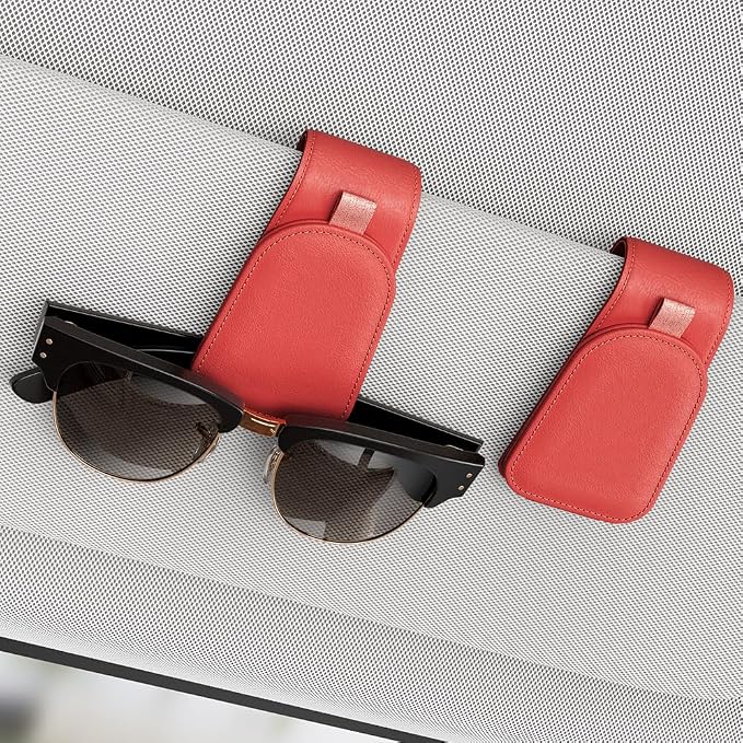 Sotfamily Magnetic Sunglass Holder for Car Visor, 2 Packs, Faux Leather | Strong Magnetism, for Most Car Visors, No Marks on Visor, Gift-Ready Packaging, Sunglass Organizer, Car Accessories for Men by Sotfamily