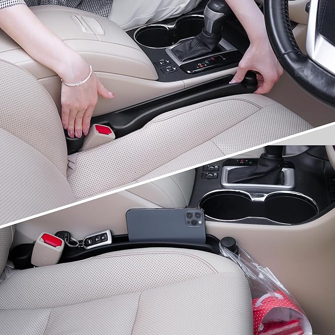 Givifive Car Seat Gap Filler Organizer 2Pack Soft Foam 3IN1 Multifunctional | Seat Side Gap Filler Strip with Storage Slot & Hook Accessory Universal Fit Car SUV Truck Fill The Gap Between Seat & Console by Givifive