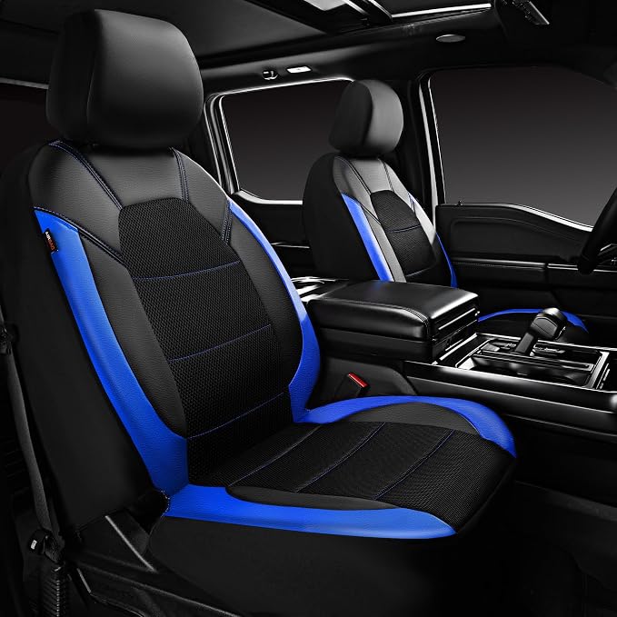 CAR PASS Leather seat Covers,Automotive Universal Sport car seat Cover Super 5mm Composite Sponge Inside,Airbag Compatible fits Most Cars, SUVs, Trucks, and Vans (Full Set,Black and Blue) - Image 3