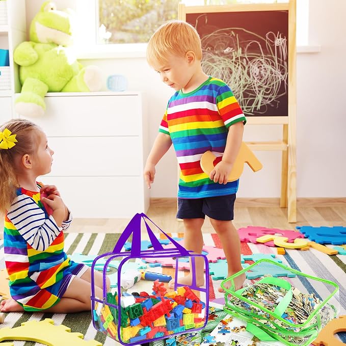 6 Colors Large Toy Storage Bags with Labels, Reusable Clear PVC Board Game Storage, Travel Waterproof Organizer Bags with Zipper for Building Blocks, Puzzle, Kids Books(3 large & 3 Widen X-Large) - Image 6