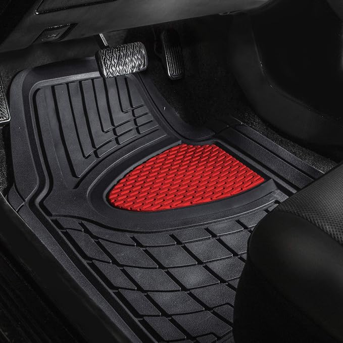 FH Group Automotive Floor Mats - Heavy-Duty Rubber Floor Mats for Cars, Universal Fit Full Set, Climaproof Floor Mats, Trimmable Floor Mats for Most Sedan, SUV, Truck Floor Mats Red - Image 4