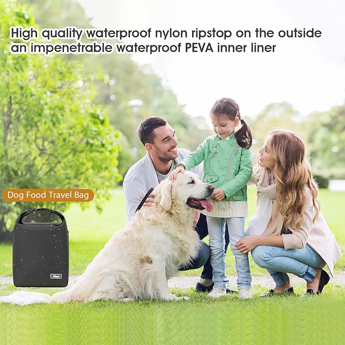 Pet Food Storage Bag Dog Food Travel Bag with 2PCS Collapsible Dog Travel Bowls Waterproof Kibble Storage Container for Road Trips Camping (Black, Small) - Image 2