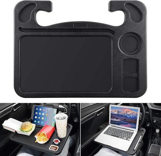 JUSTTOP 4 In 1 Car Steering Wheel Desk for Laptop,Versatile Upgraded Car Seat Tray, Spacious Steering Wheel Table With Tablet Holder and Dual Sauce Racks,Steering Wheel Under Table Console (Large) by JUSTTOP