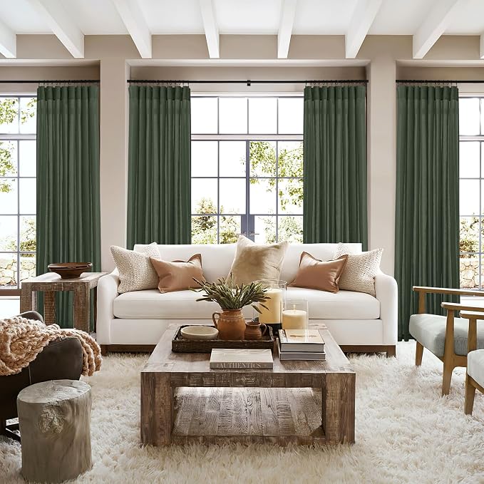 RYB HOME Linen Sheer Curtains 2 Panels for Living Room, Semi Transparent Privacy Drapes with Rod Pocket Farmhouse Style Window Treatments for Bedroom, Hunter Green, 52" W x 95" L - Image 7