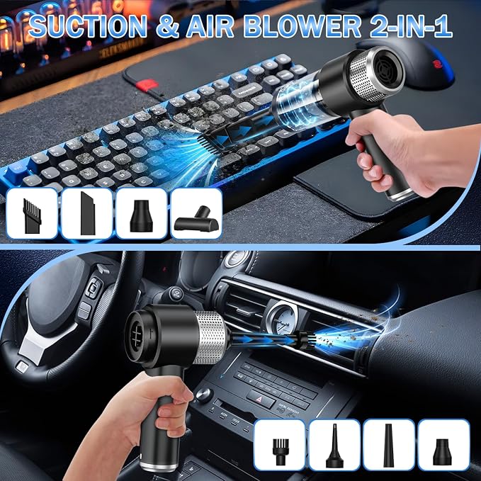 KMM Handheld Car Vacuum Cleaner, Hand Held Vacuum Cleaner & Air Duster | 16000PA Strong Suction, 120W High Power, Portable & Rechargeable, LED Light, Multi-Nozzles for Home, Car, Office, Pet - Image 2