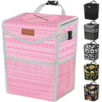 Pritent Car Trash Can with Lid Leakproof Car Garbage Bag Vehicle Trash Bin | Hanging Automotive Garbage Can,Multipurpose Car Accessories for Women Men Interior Car Storage Organizer(2.8 Gal,Pink Print) by Pritent