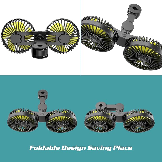 Wowok Car Fan for Rear Seat Passenger Dual Head USB Car Seat Fan for Backseat Kids, 360° Rotatable 3 Speeds Air Circulation Fans for Baby, USB Fans with Adjustable Clip for Vehicles SUV RV Vehicles - Image 5