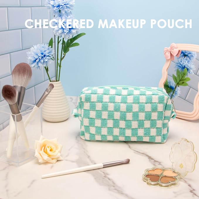Checkered Makeup Bag for Purse, Small Cosmetic Pouch,Arctic Blue,2 Pack | Cute Zipper Makeup Organizer for Women, Travel Essentials, Toiletries, Makeup Brushes, Beauty Accessories&Bridesmaid Gifts - Image 7
