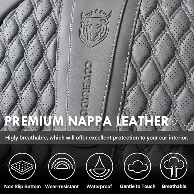 Coverado Front Seat Covers, Car Seat Cover, Leather Seat Covers for Car, Automotive Seat Covers Protector with Lumbar Support Universal Fit for Most Sedans SUV Pick-up Truck(Gray) - Image 4
