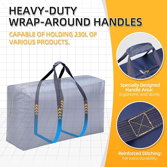 Extra Large travel duffel bag with Strong Handles, 230L Waterproof duffel bag, Durable Zippers, Extra Large Storage Totes for Space Saving and Moving Supplies, Blue - Image 3